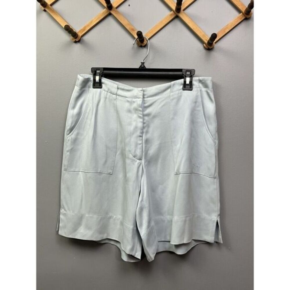 Liz Golf Vtg Silk Shorts Womens 12 Light‎ Blue Pleated Slash Pockets Zipper Fly